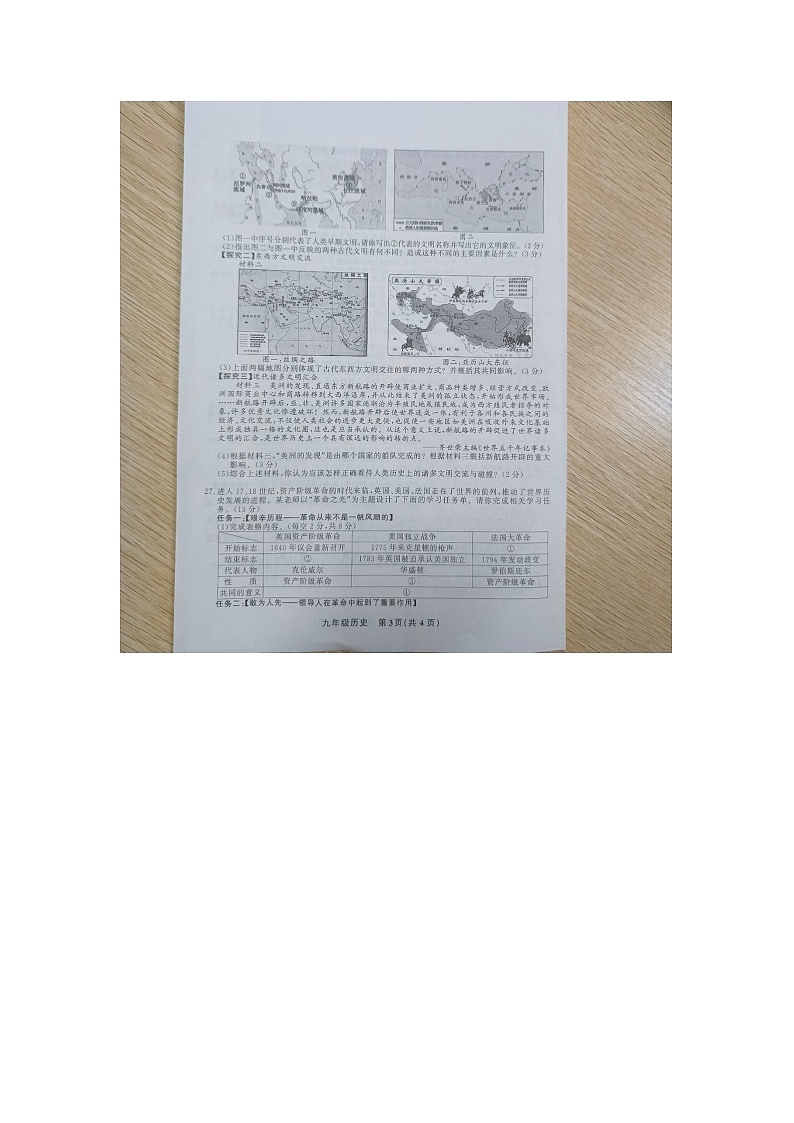 黔东南州教学资源共建共享实验基地名校2022年秋季学期九年级第三阶段水平检测历史卷及答案【图片版】第3页