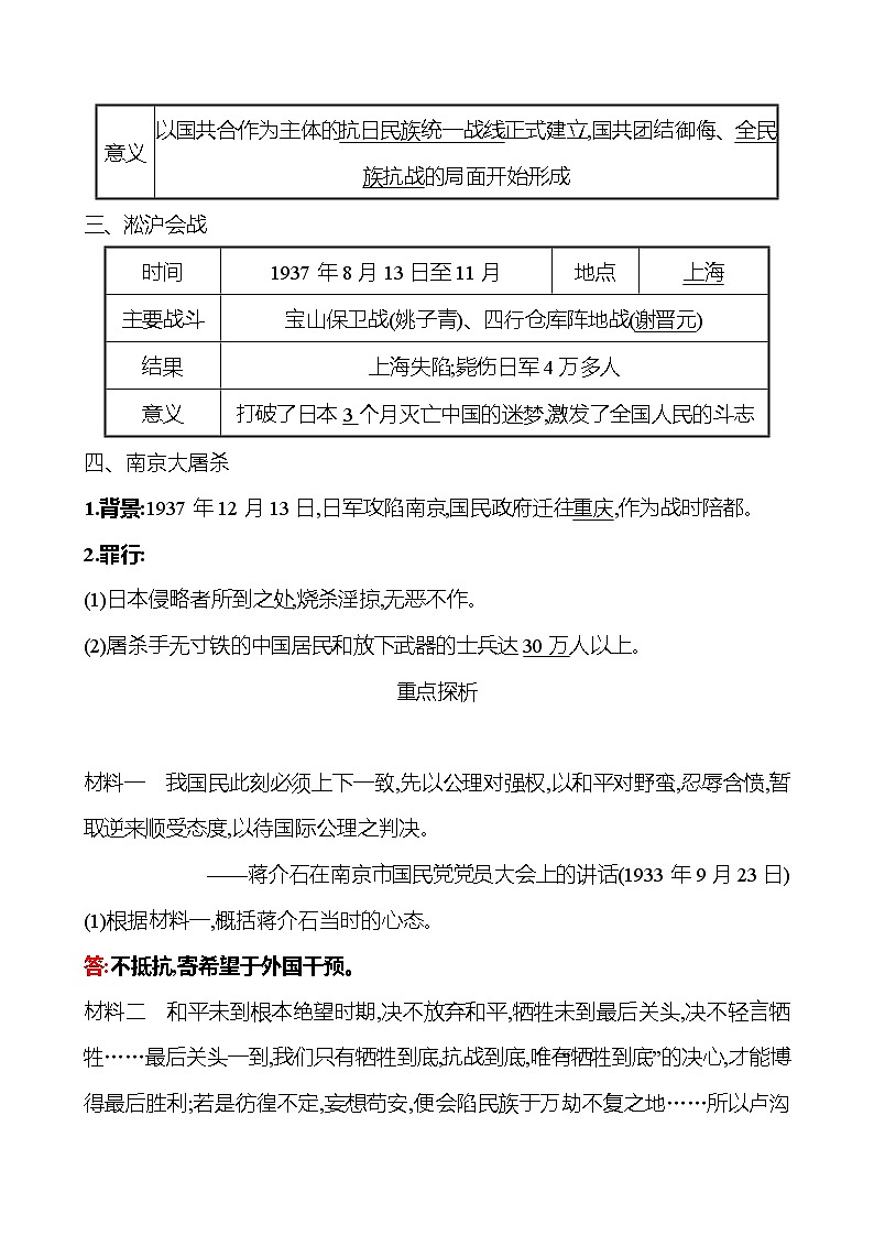 第六单元　第19课　七七事变与全民族抗战 课时训练  2022-2023 人教版 初中历史 八年级上册02