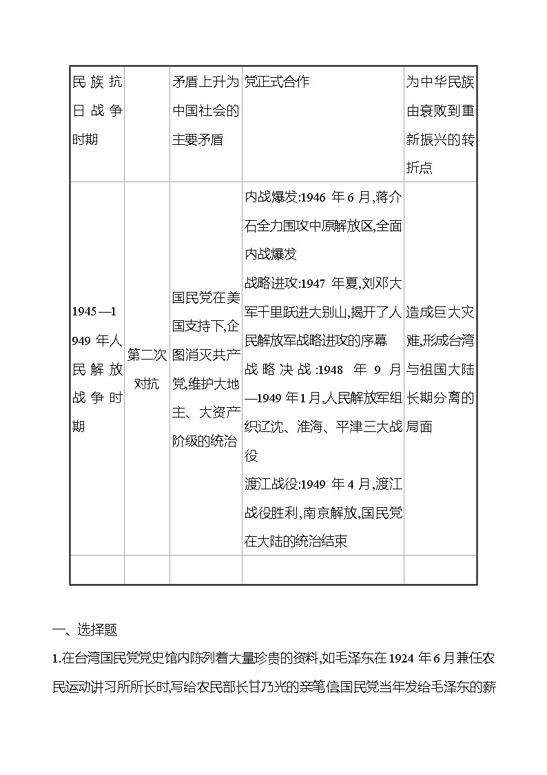 专题三　近代国共关系的演变 课时训练  2022-2023 人教版 初中历史 八年级上册02