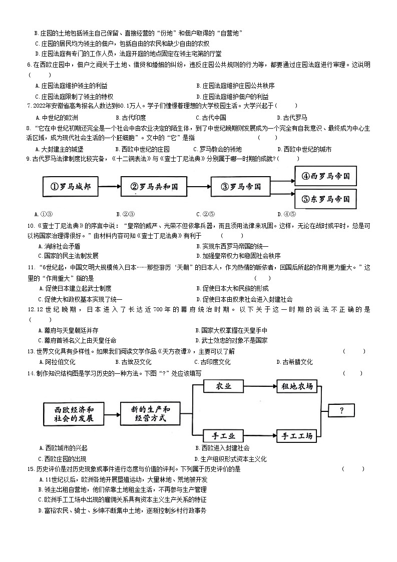 安徽省宿州市萧县2022-2023学年九年级上学期期中考试历史试题(含答案)第2页