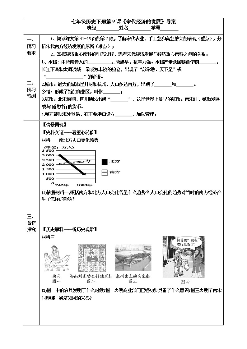 2022-2023学年度第二学期七年级历史同步课程七下第9课  《宋代经济的发展》 学案01