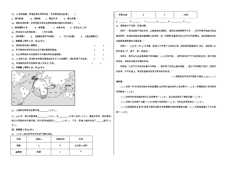 黑龙江省绥化市第三中学校（五四学制）2022_2023学年八年级上学期期中考试历史试题第2页