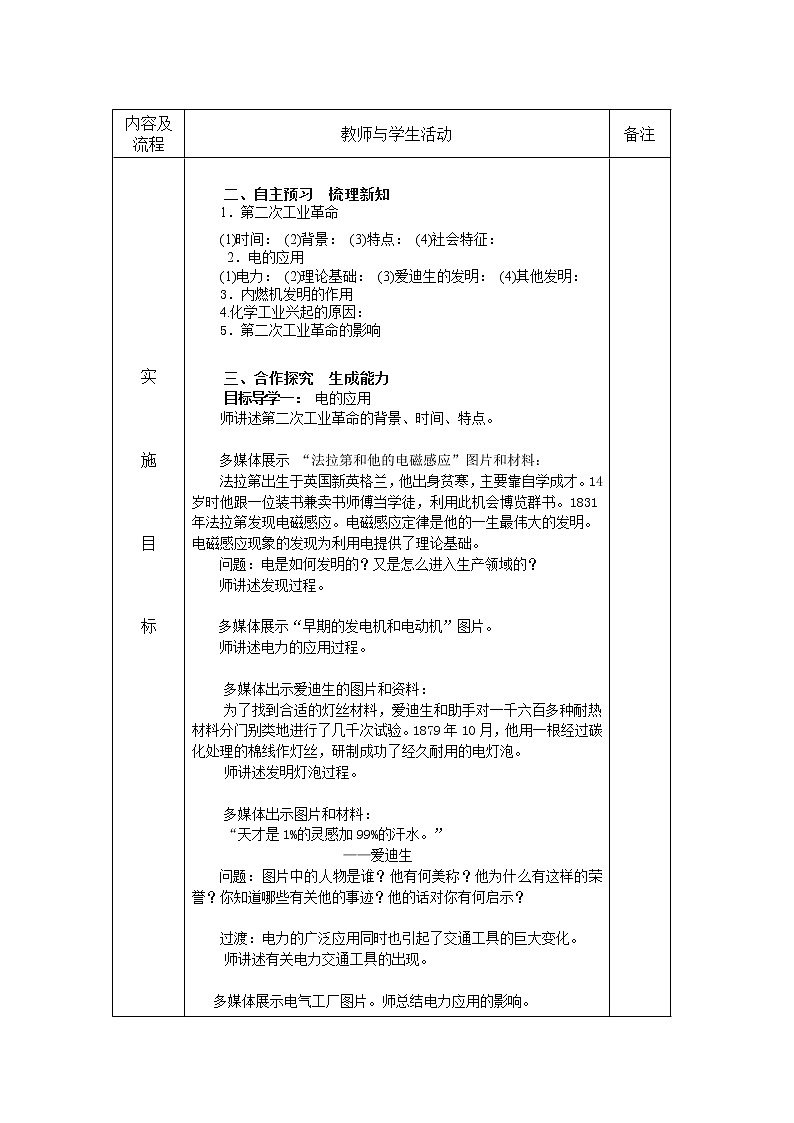 第5课 第二次工业革命教案（表格式）02