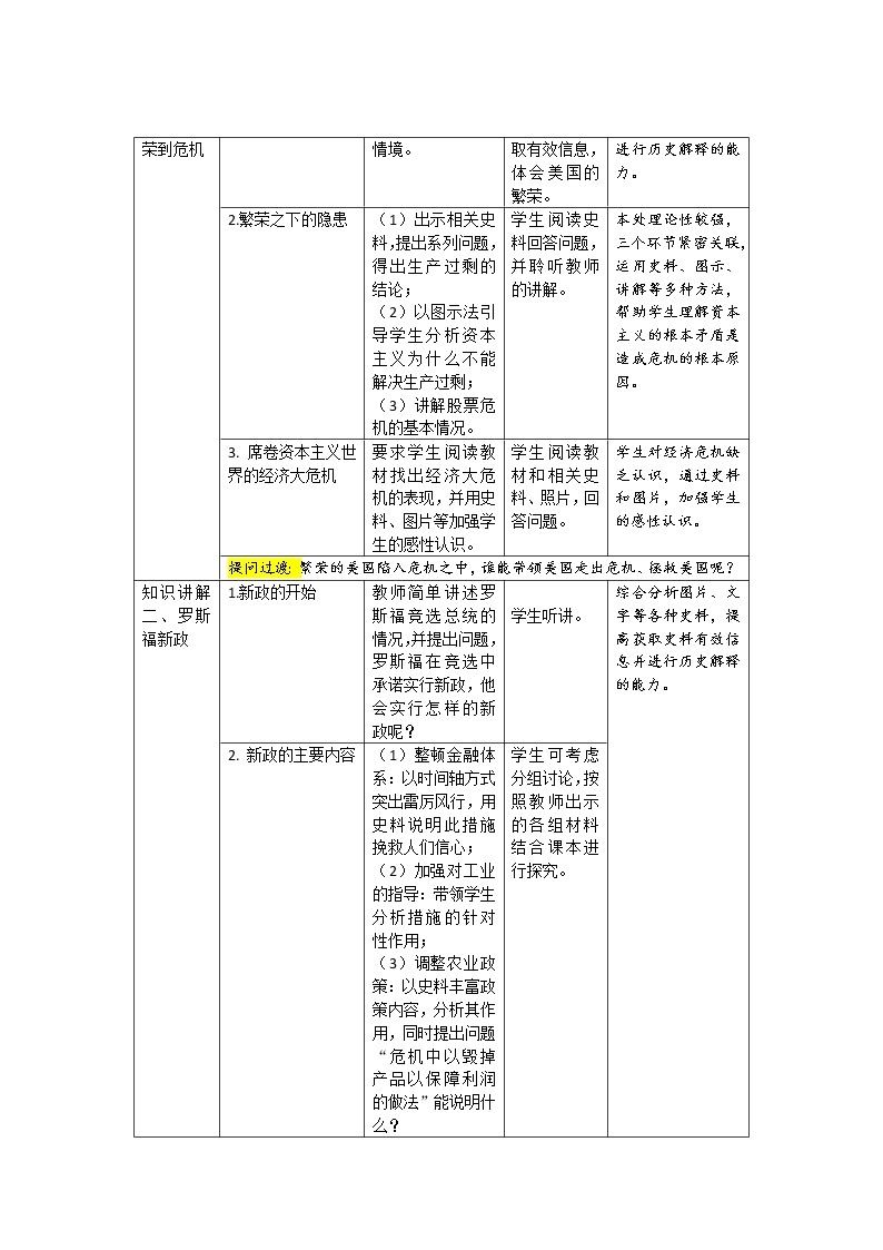 第13课 罗斯福新政 教案（表格式）02