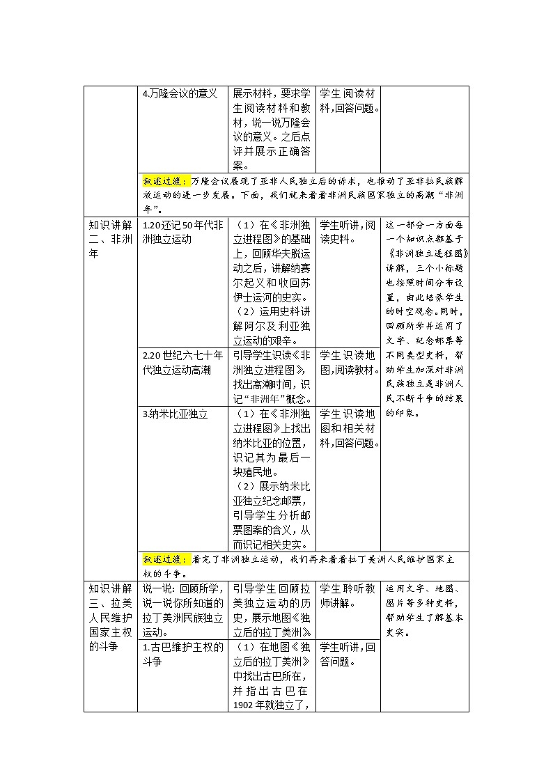 第19课 亚非拉国家的新发展 教案（表格式）03