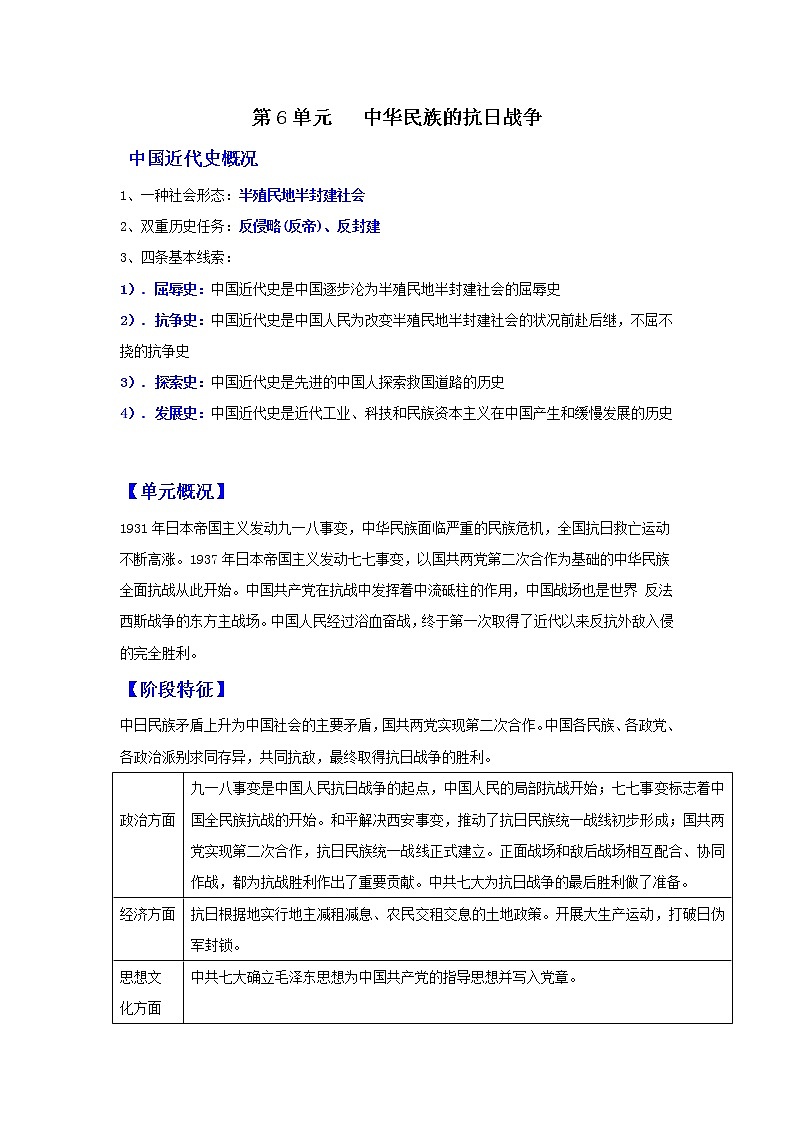 第六单元  中华民族的抗日战争（解析版）-2022-2023学年八年级历史上册必备知识总结+过关提升练（部编版）01