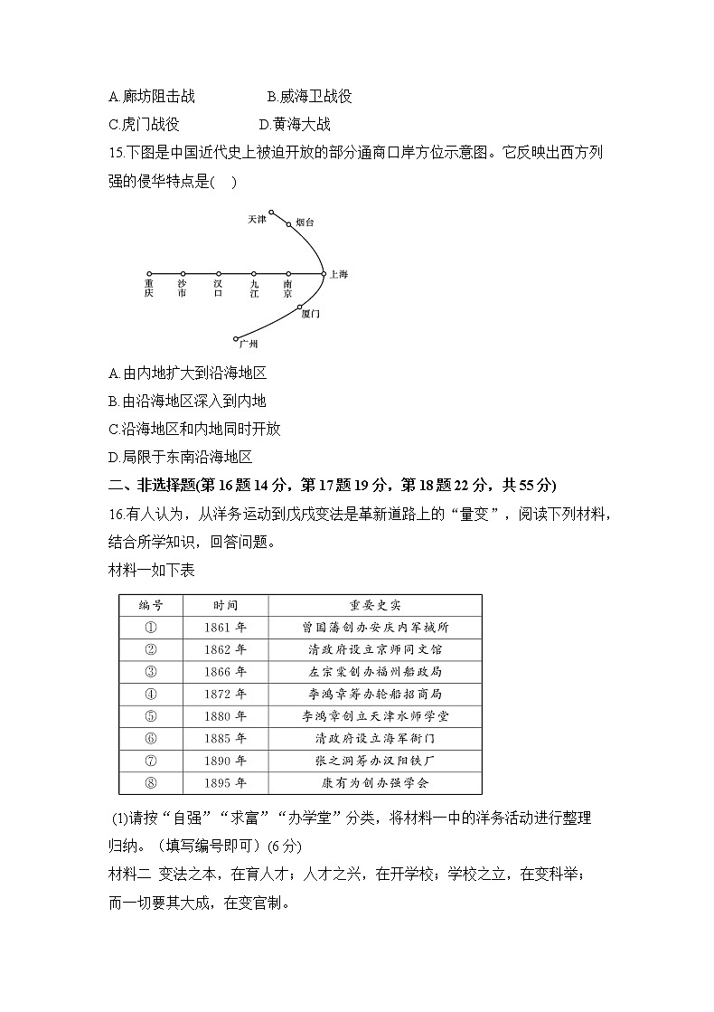 人教版历史八上 第二单元测试卷（含答案）03