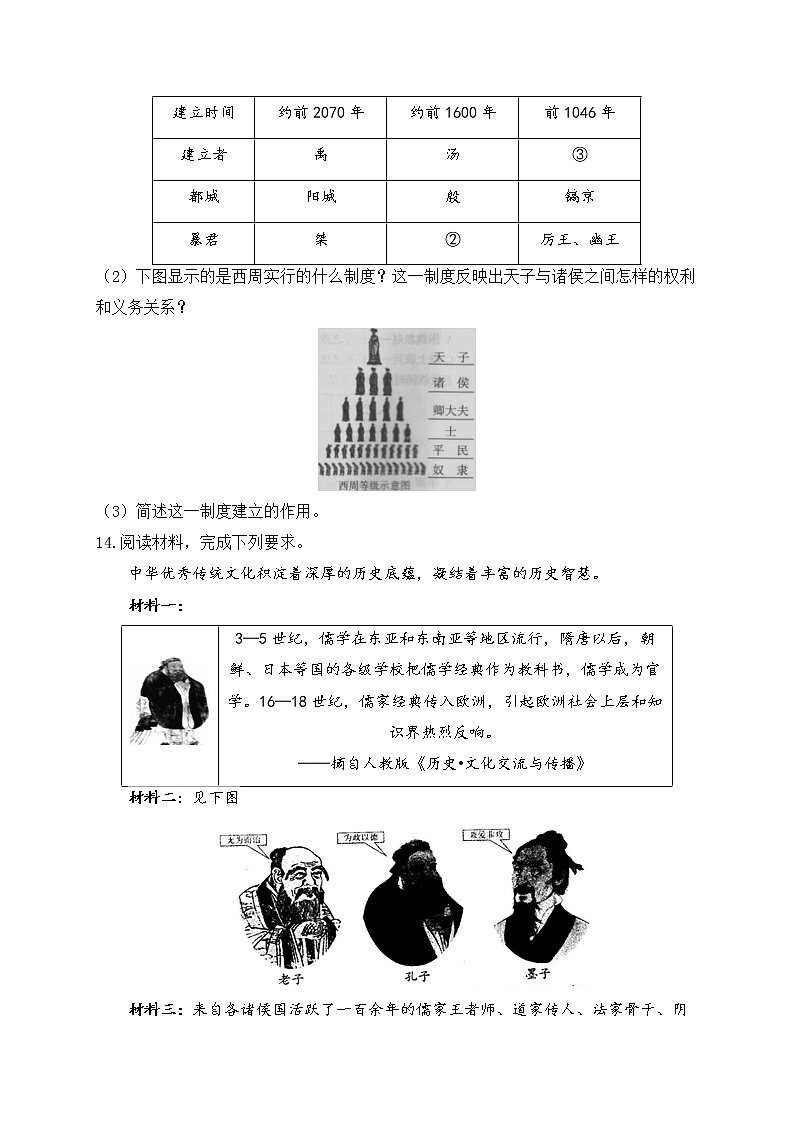 七年级历史人教部编版 寒假作业（3） 早期国家与社会变革 A卷第3页