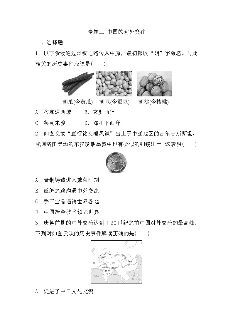 2023年山东省历史人教部编版（五四学制）中考专题训练：3.中国的对外交往第1页