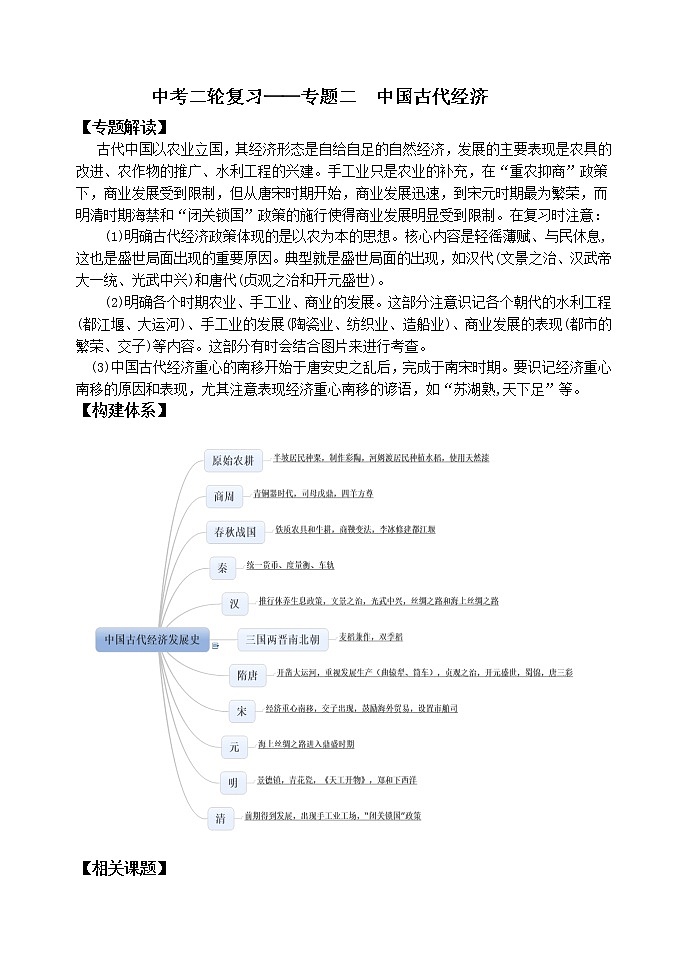 2023年江苏省历史中考二轮复习专题二中国古代经济学案第1页