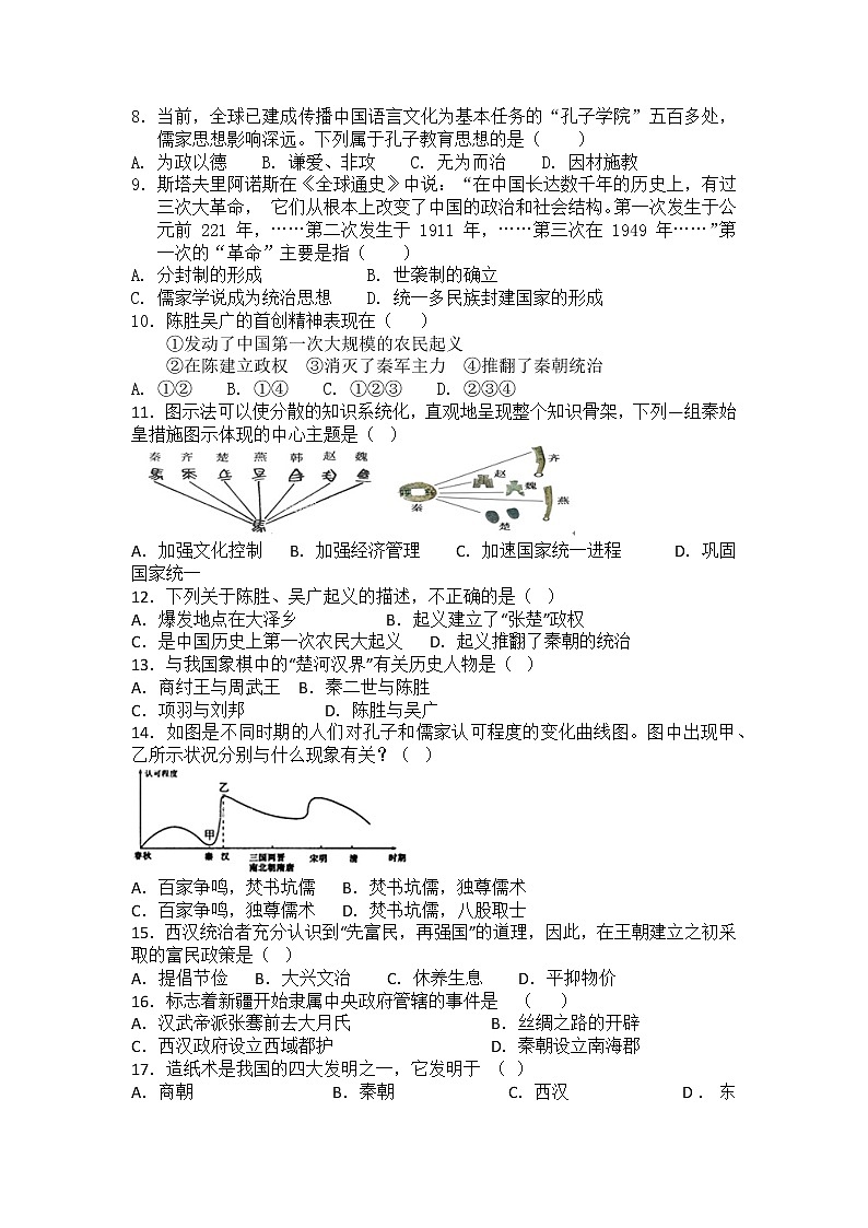 江苏省宿迁市泗洪县2022-2023学年部编版七年级上册历史期末检测试题(含答案)02
