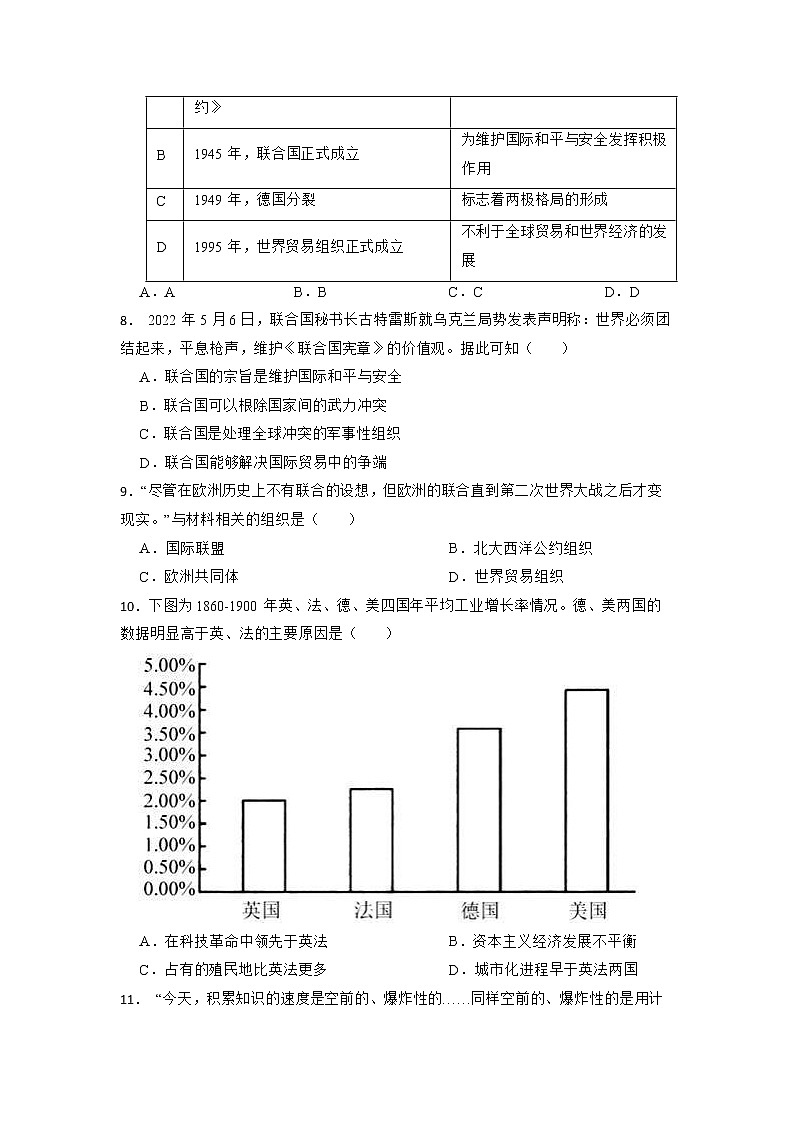 2023年中考历史一轮复习专题训练23 苏美冷战与冷战后的世界第3页