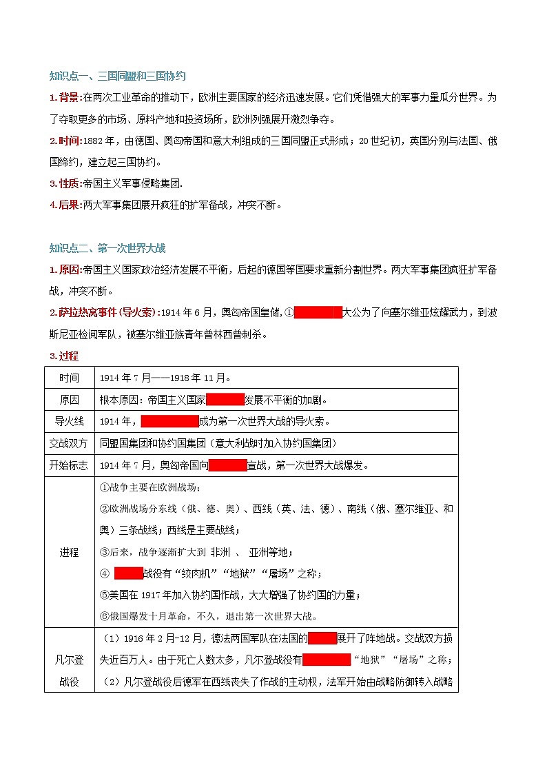 【寒假自学】2023年部编版历史九年级-第04讲《第一次世界大战》寒假自学精品讲学练（原卷版）第2页