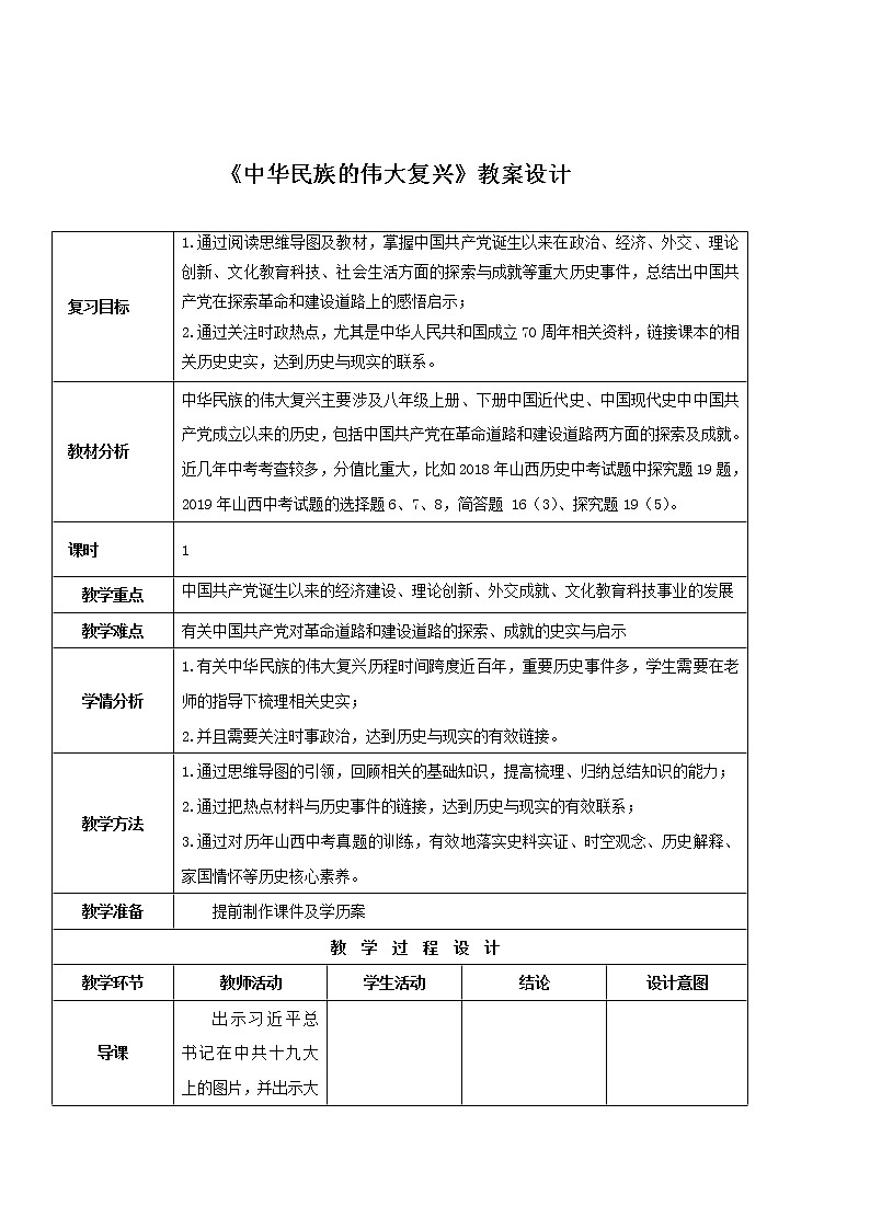 专题05 中华民族的伟大复兴（教学设计）-中考历史二轮复习学历案+教学设计+课件+测试+背诵清单（部编版）01