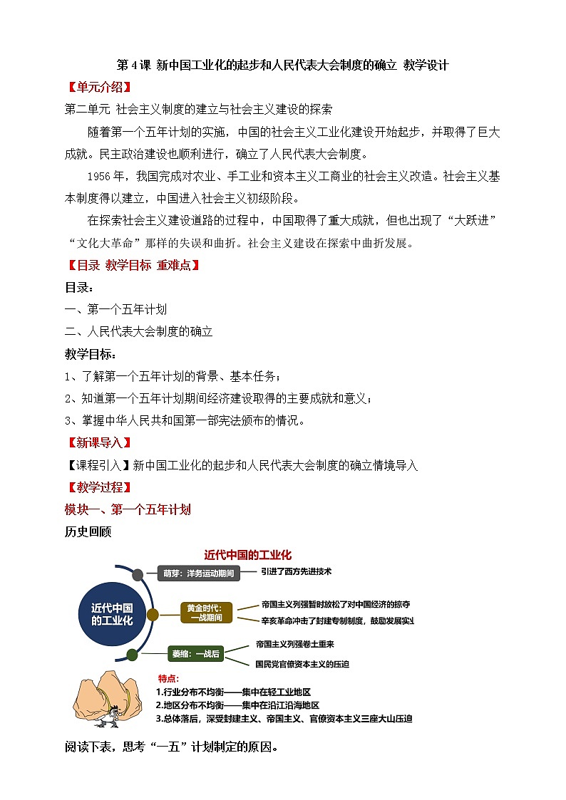 第4课 新中国工业化的起步和人民代表大会制度的确立 教学课件+教案+视频素材01