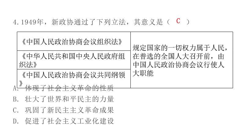 人教版八年级历史下册1第一单元过关训练课件05