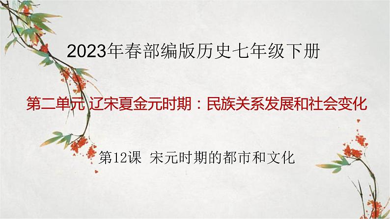 2023年春部编版历史七年级下册 第二单元 第十二课 宋元时期的都市和文化 课件第1页