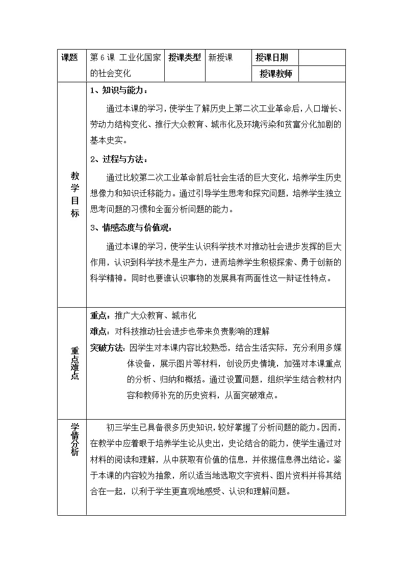 第6课《工业化国家的社会变化》课件PPT（送教案+导学案+练习）01