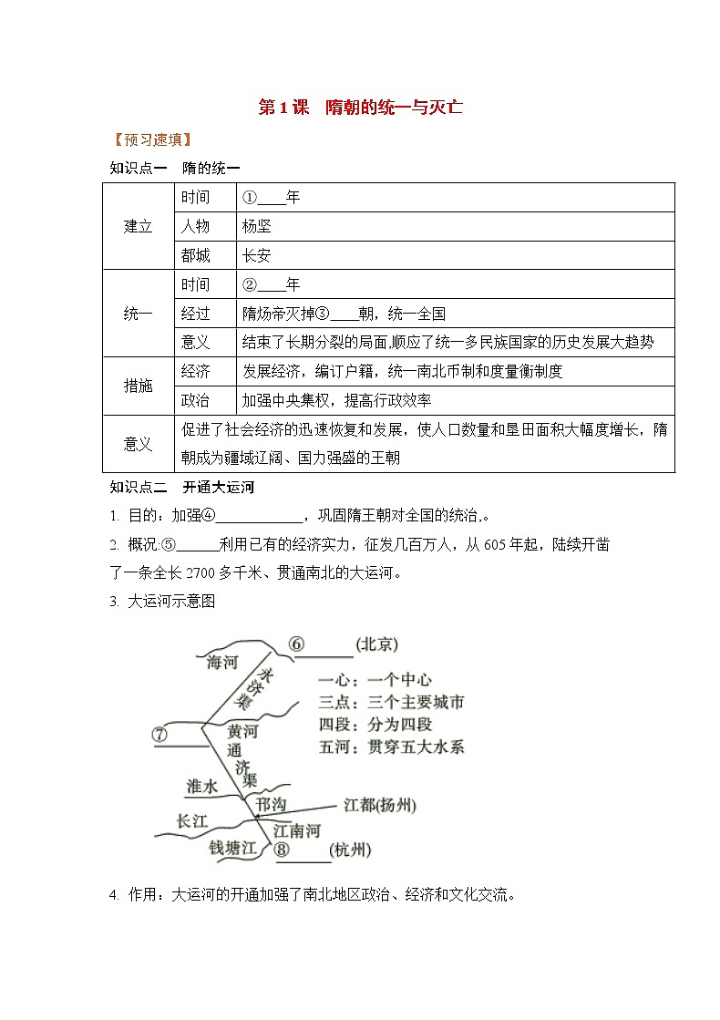 【预习作业】第1课 隋朝的统一与灭亡第1页