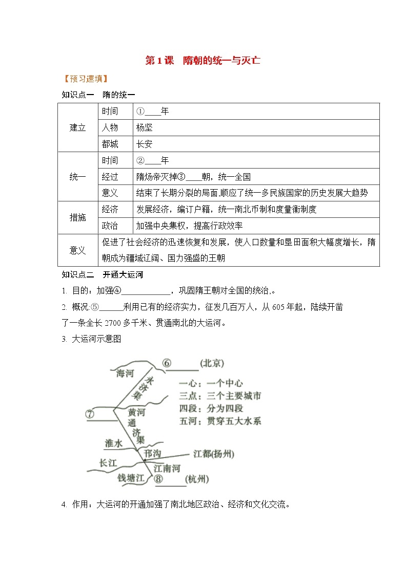 第1课《隋朝的统一与灭亡》课件+教案+导学案+练习01