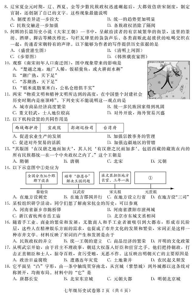 河北省张家口市宣化区2021-2022学年七年级下学期期末考试（人教版）历史试卷（PDF版）第2页