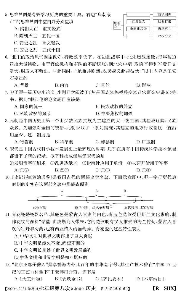 山西省2020-2021学年七年级第八次大联考（人教版）历史试卷（PDF版）第2页