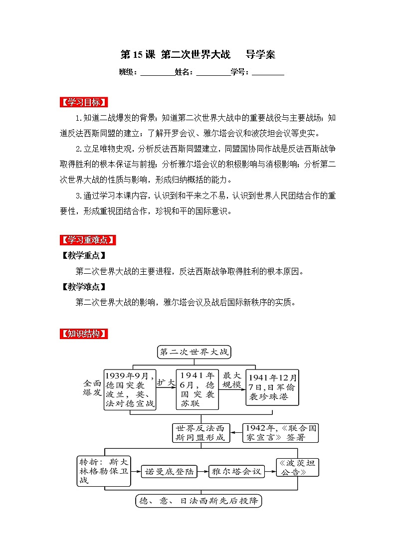 第15课 第二次世界大战（同步课件+同步教案+导学案+同步练习）九年级历史下册同步备课系列（部编版）01