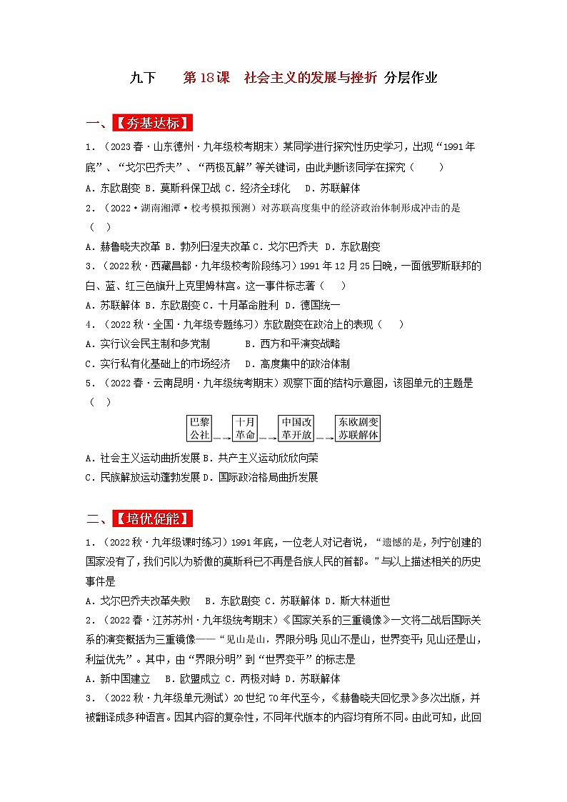 第18课  社会主义的发展与挫折（同步课件+同步教案+导学案+同步练习）01