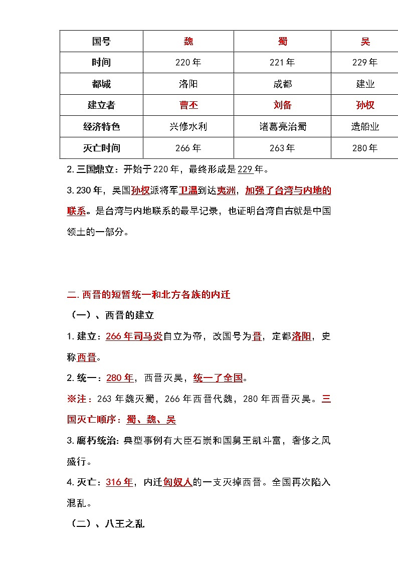 备战2023新中考二轮历史专题导练  专题03 三国两晋南北朝时期：政权分立与民族交融02