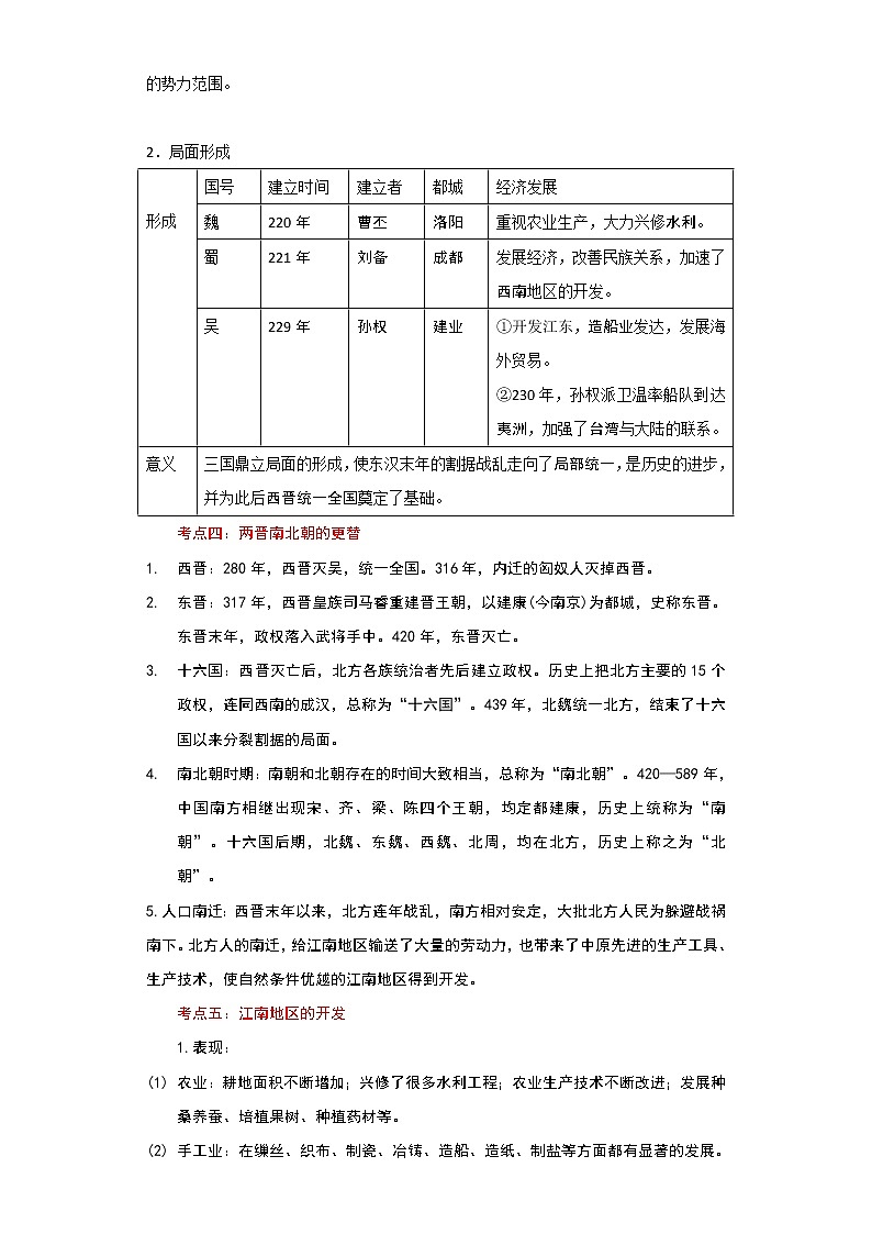 备战2023历史新中考二轮复习重难突破（河北专用）突破04 三国两晋南北朝时期（解析版）第2页