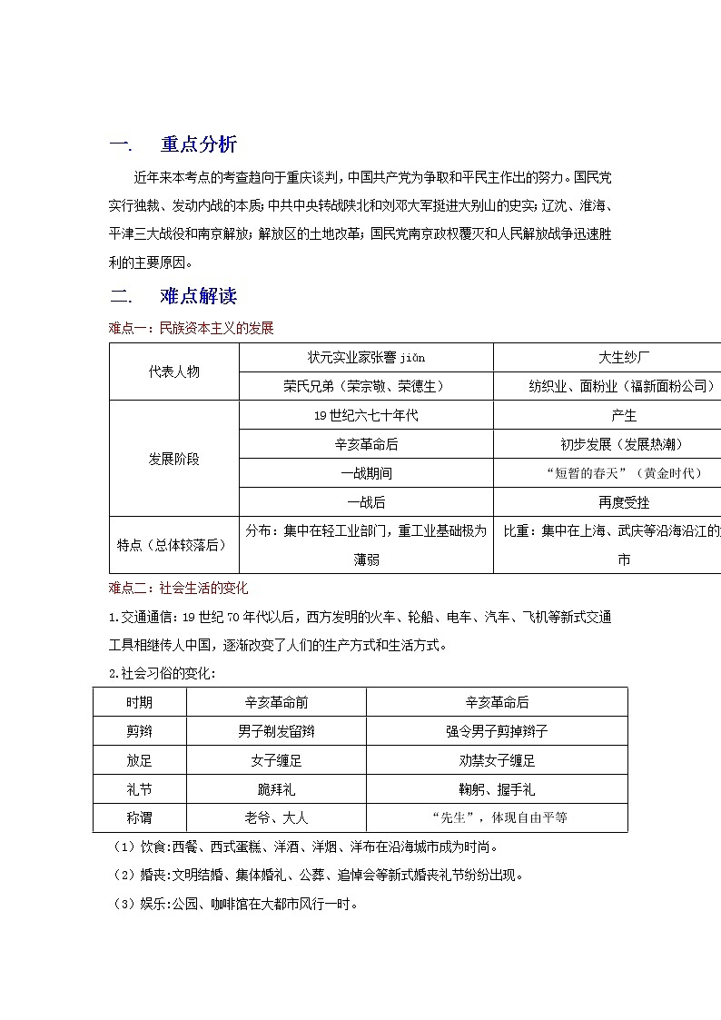 备战2023历史新中考二轮复习重难突破（全国通用）专题15 近代经济，社会生活与教育文化事业的发展（原卷版）第1页