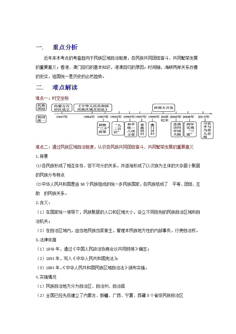 备战2023历史新中考二轮复习重难突破（全国通用）专题19 民族团结与祖国统一（解析版）第1页