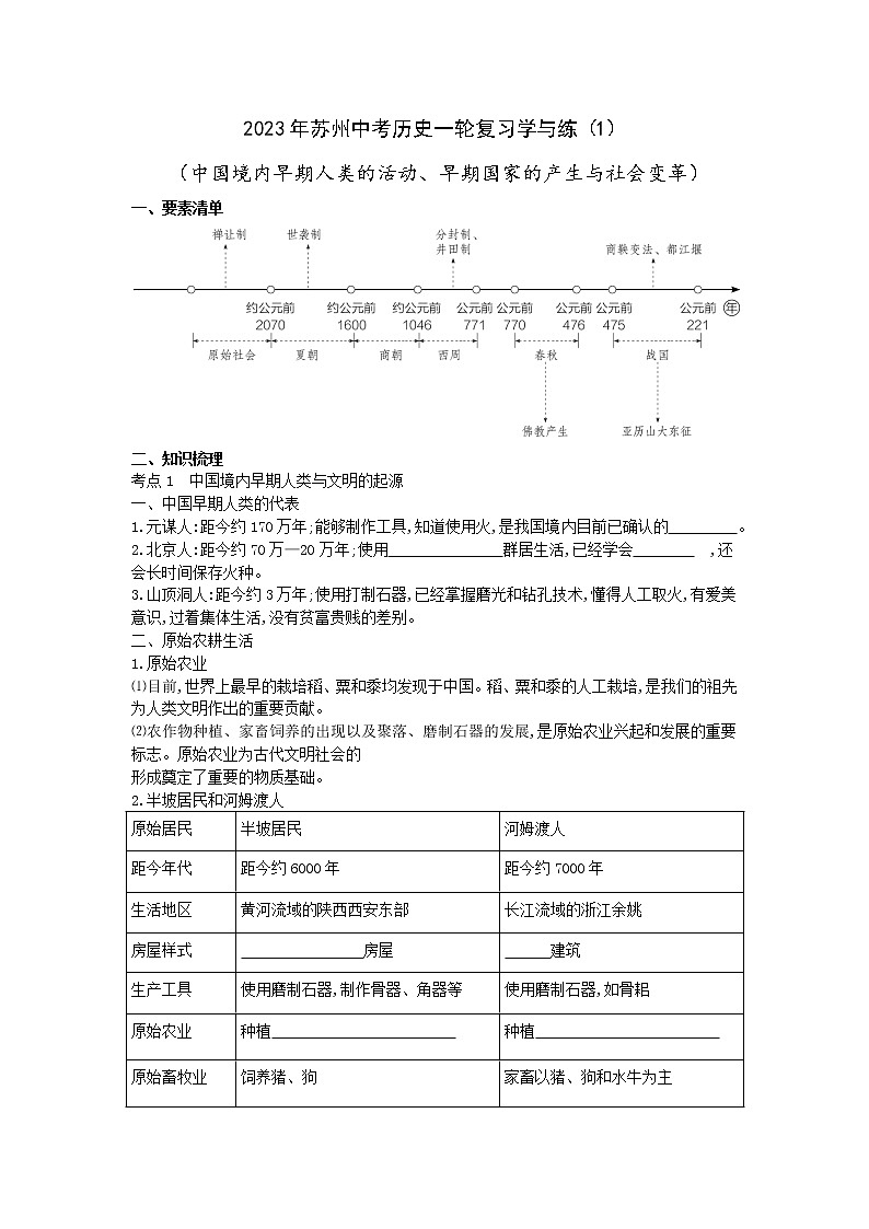 2023年苏州中考历史一轮复习学与练（1）第1页