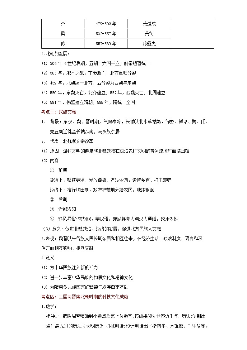 备战2023历史新中考二轮复习考点精讲精练（北京专用）突破03 政权分立与民族交融02