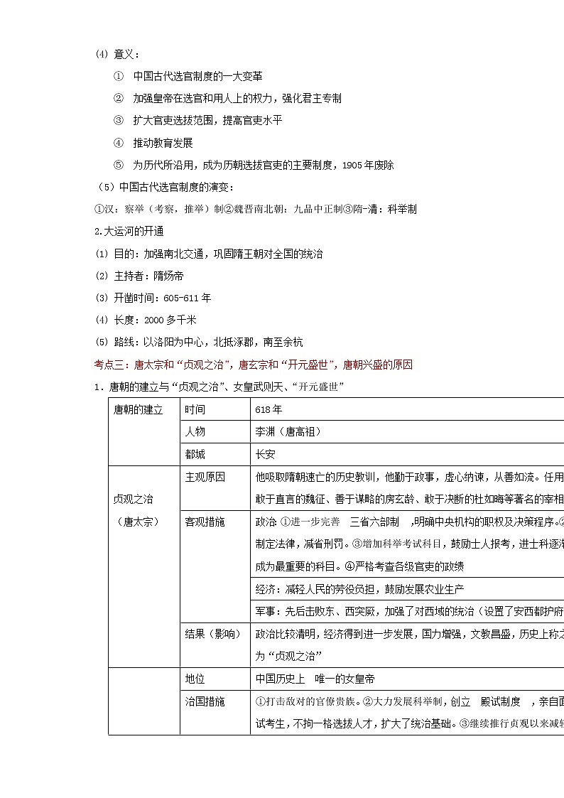 备战2023历史新中考二轮复习考点精讲精练（北京专用）突破04 统一多民族国家的大发展时期02
