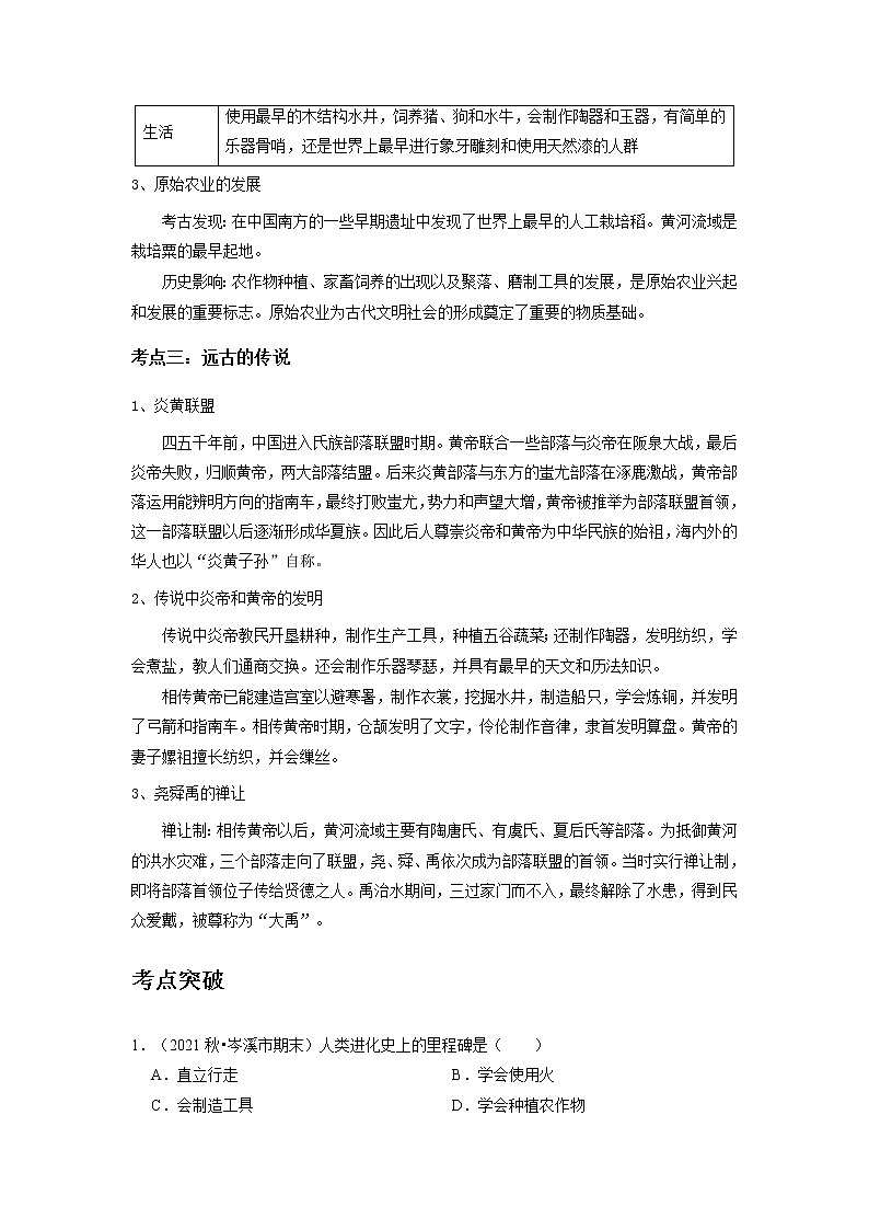 备战2023历史新中考二轮复习考点精讲精练（山东专用）突破01 史前时期：中国境内人类的活动（解析版）第2页