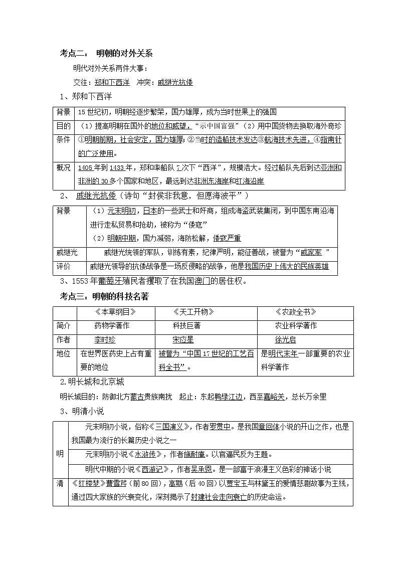 备战2023历史新中考二轮复习考点精讲精练（山东专用）突破07 统一多民族国家的巩固与发展（原卷版）第2页