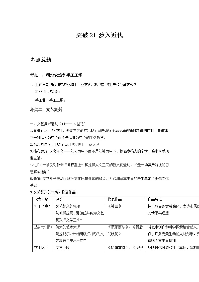 备战2023历史新中考二轮复习考点精讲精练（山东专用）突破21 步入近代（解析版）第1页