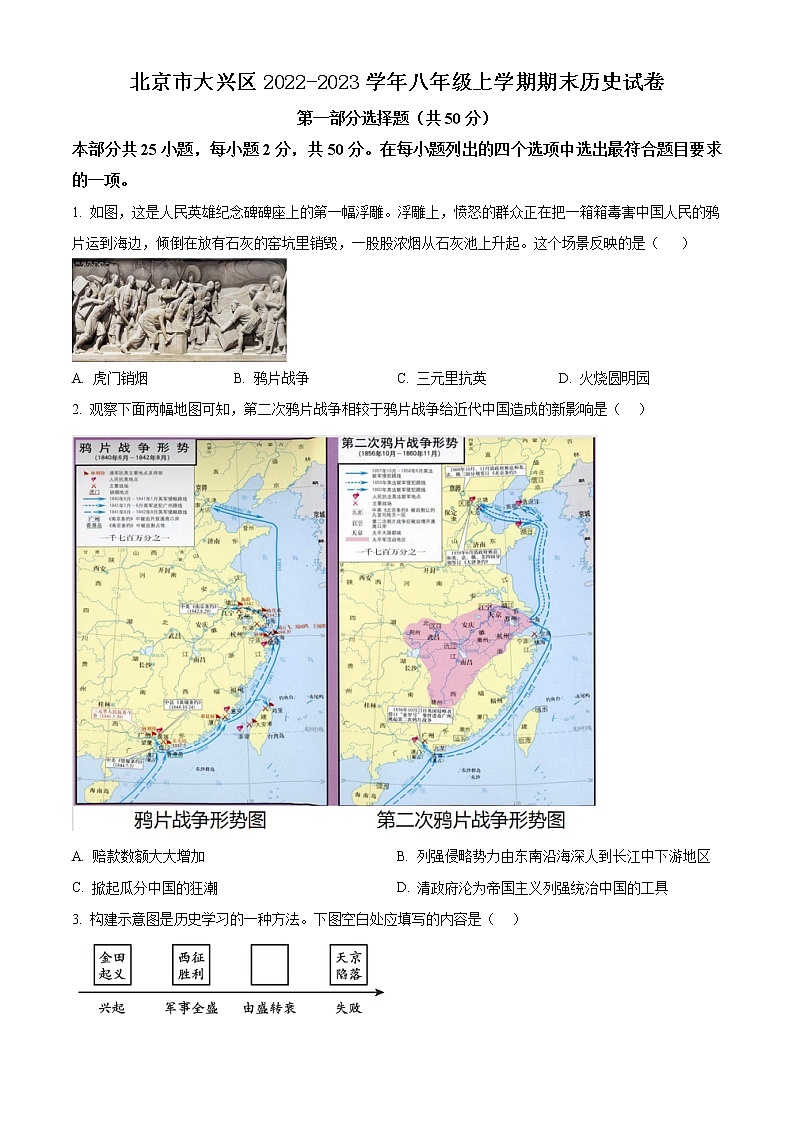 北京市大兴区2022-2023学年八年级上学期期末历史试卷（含解析）第1页