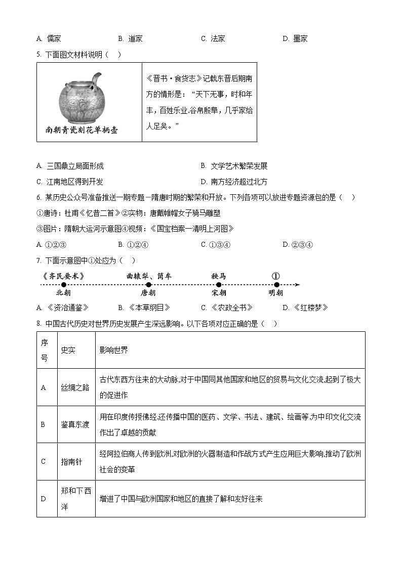 北京市大兴区2022-2023学年九年级上学期期末历史试卷（含解析）第2页