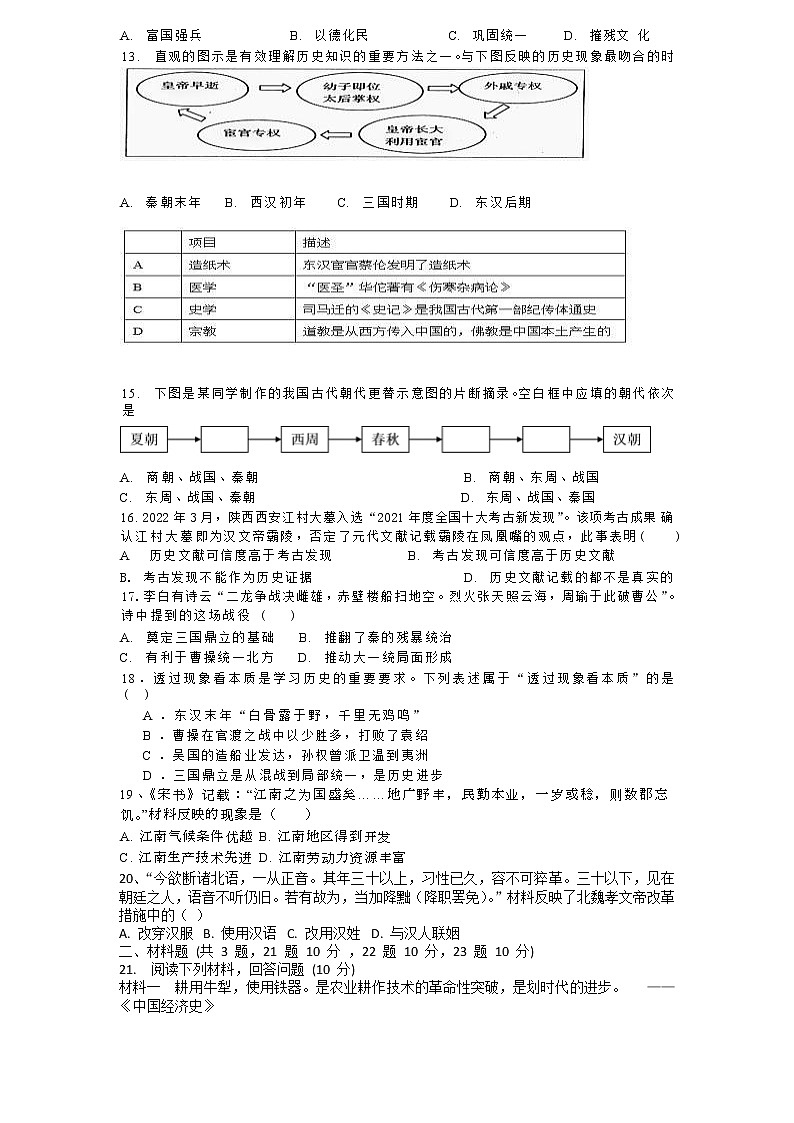江苏省盐城市射阳县第二初级中学2022-2023学年七年级上学期期末历史试题02