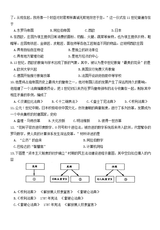 重庆市綦江区2022-2023学年九年级上学期期末考试历史试题(含答案)02