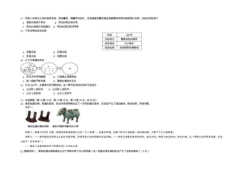 湖南省长沙市雨花区2022-2023学年七年级上学期期末质量检测历史试题03