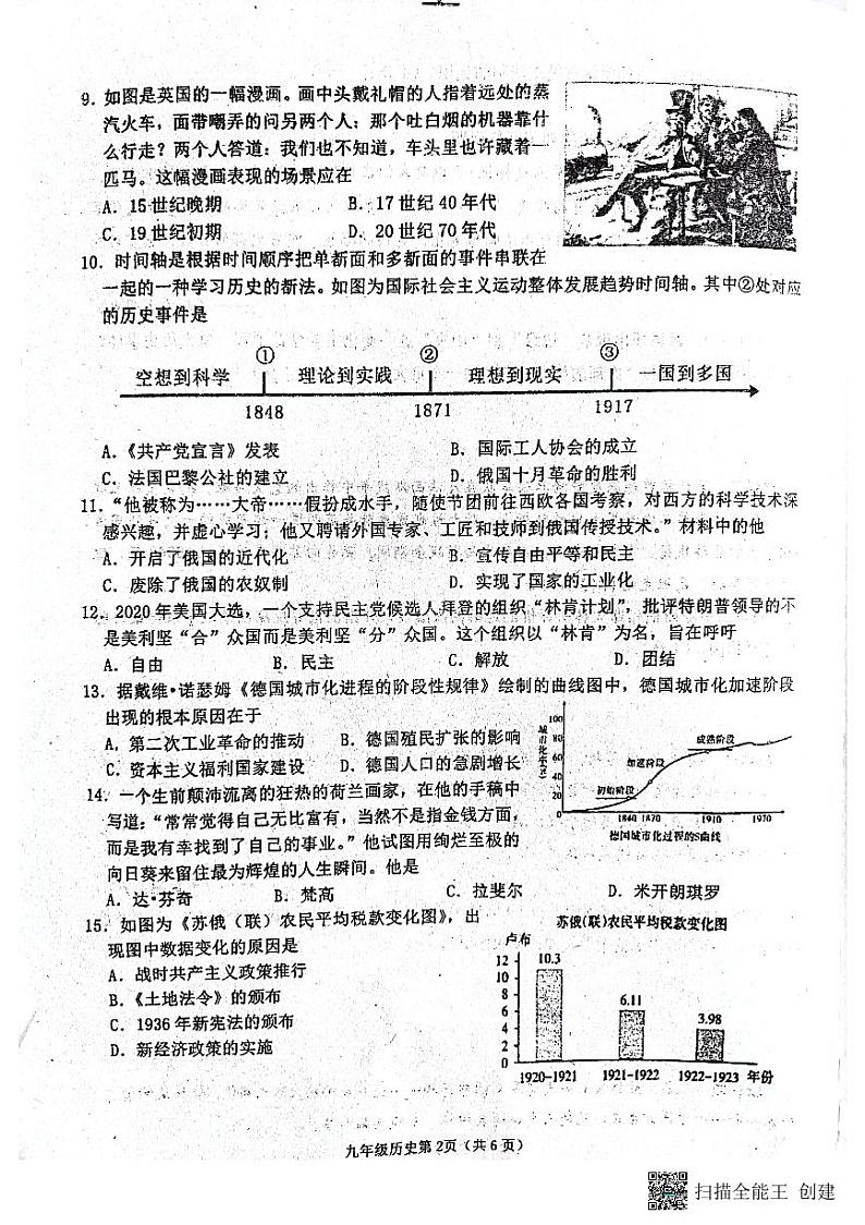山东省临沂市沂水县2022-2023学年九年级上学期期末考试历史试题02