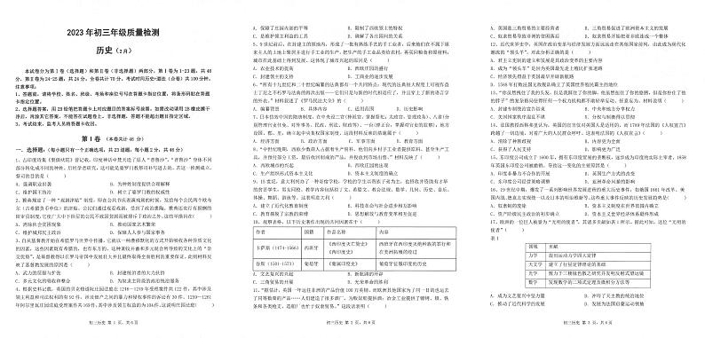 广东省深圳市30校联考2022-2023学年九年级下学期开学质量检测历史试卷（PDF版，含答案+答题卡）01