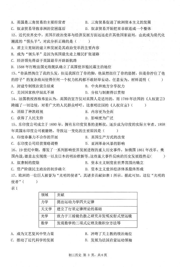广东省深圳市30校联考2022-2023学年九年级下学期开学质量检测历史试卷（PDF版，含答案+答题卡）03