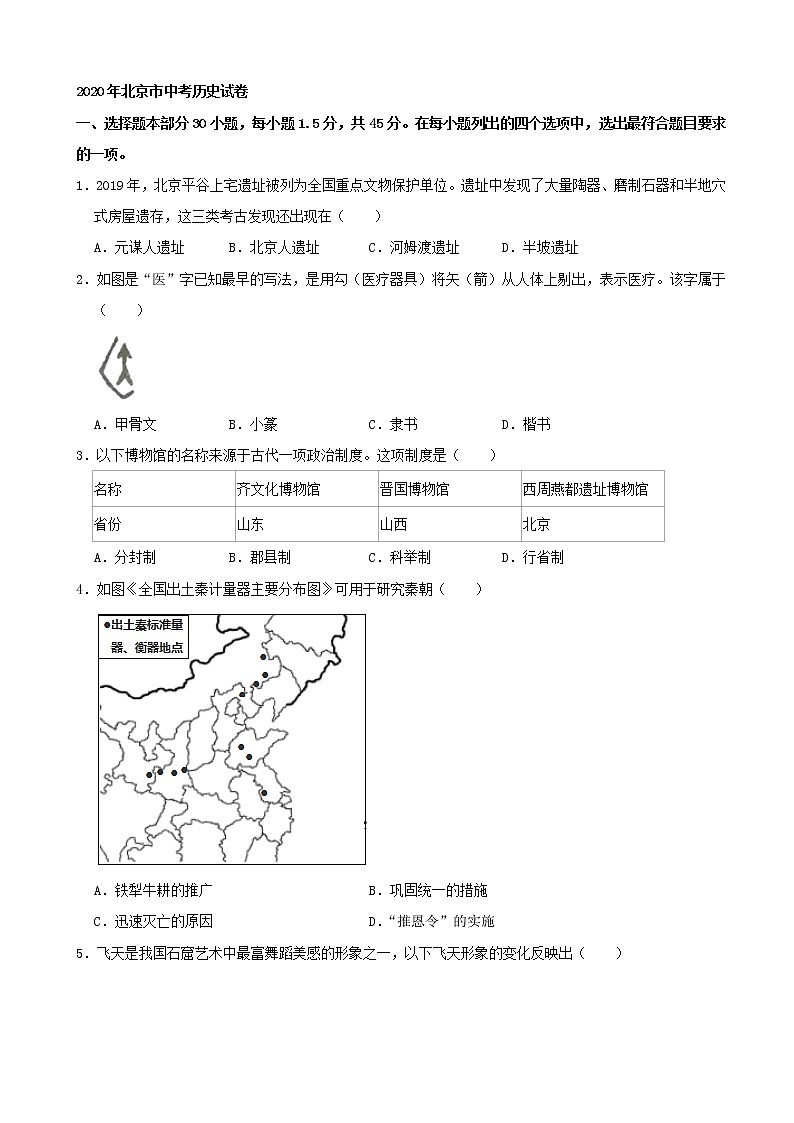 初中历史中考复习 2020年北京市中考历史试卷（解析版）01
