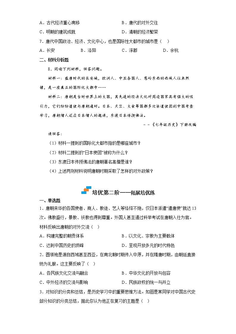 【同步练习】部编版初一历史下册 第4课 唐朝的中外文化交流（培优训练）02