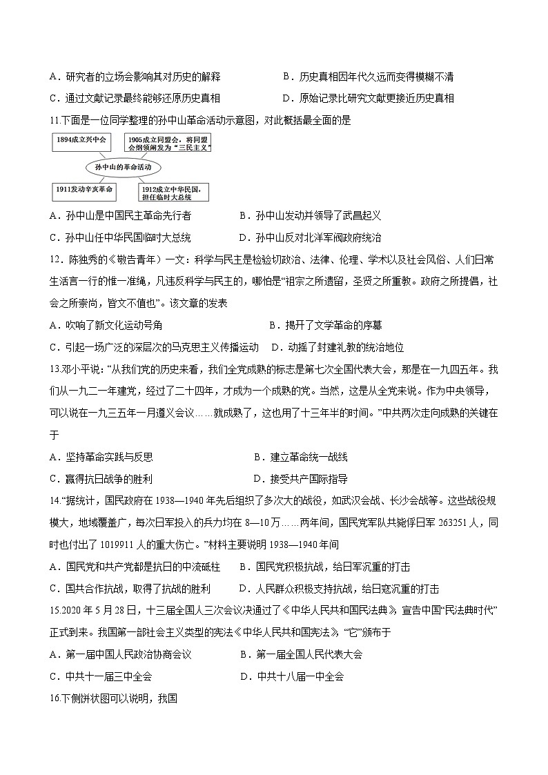 初中历史中考复习 黄金卷06（原卷版）03