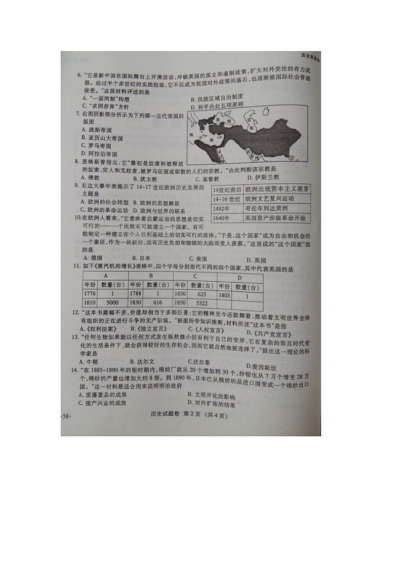 初中历史中考复习 江西省南昌市2015年中考历史真题试题（扫描版，含答案）第2页